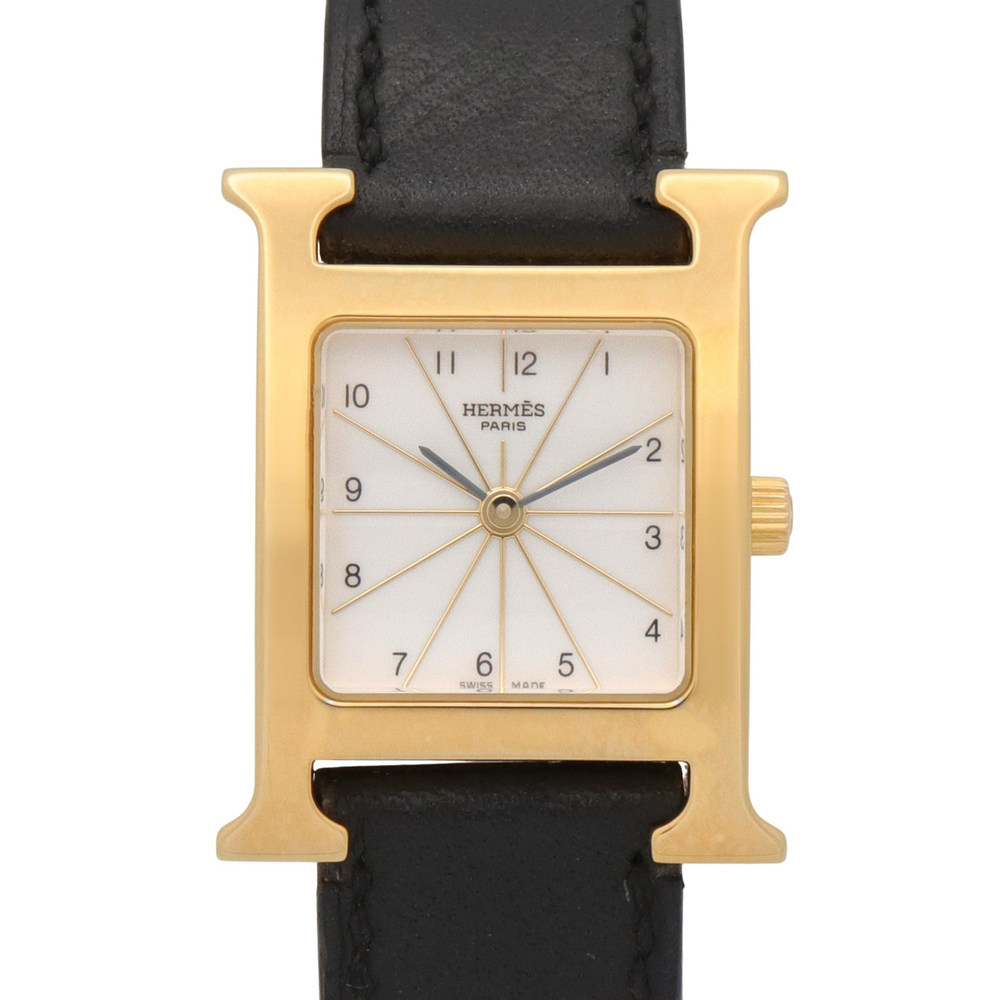 Hermes H-Watch, Women's Watch, Gold Plated Leather Strap, White (HH1.201)